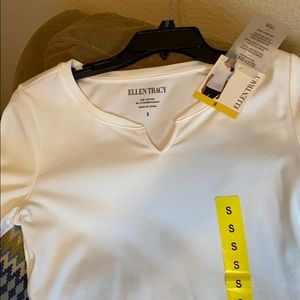 Ellen Tracy Wht SzS PimaCotton/Lycra Short Slv Top